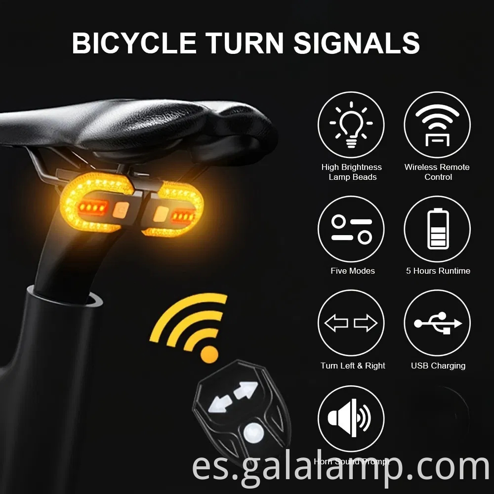 Luz de señal de giro de bicicleta de control remoto inalámbrico de control remoto impermeable